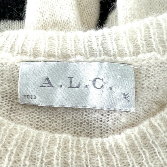 A.L.C. Ivory w Black Trim Wool Alpaca Blend Crew Neck Lightweight Sweater Sz S/P - Picture 7 of 12